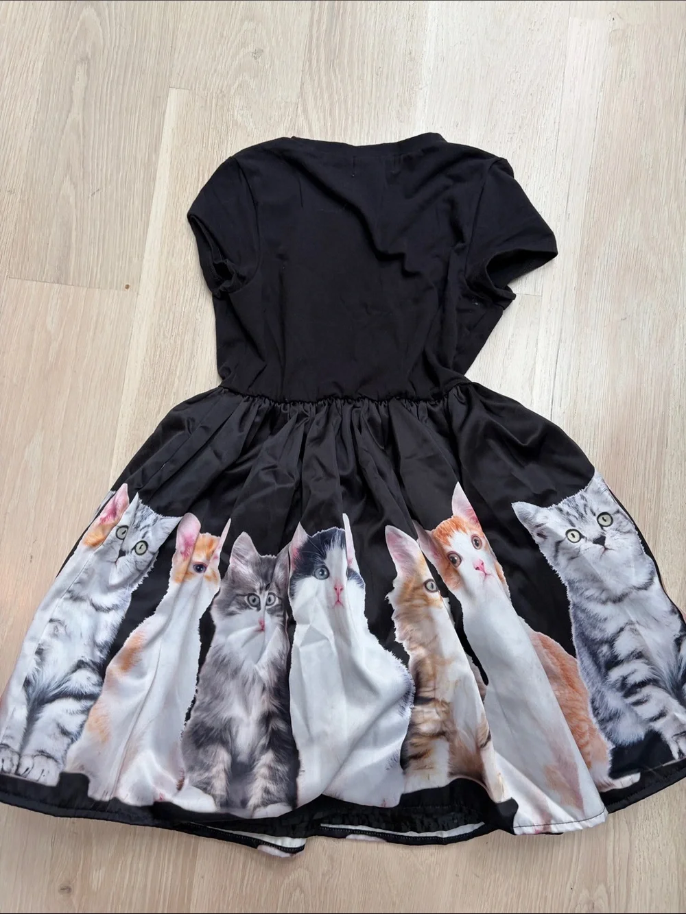 Peek Black Short-Sleeve Dress with Multi-Color Kitten Border